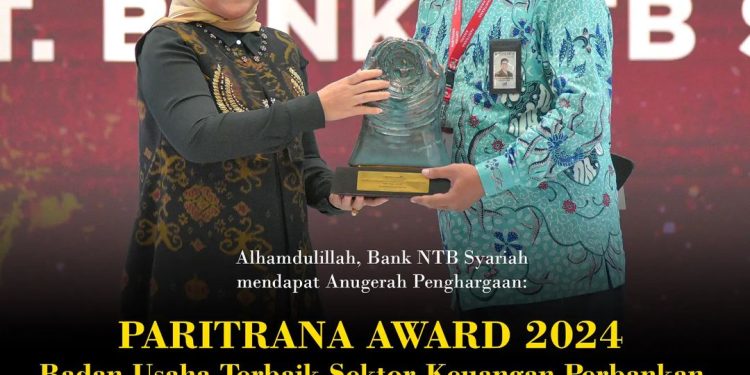 Bank NTB Syariah meraih anugerah Paritrana Award Tahun 2024 Sebagai Badan Usaha Terbaik Sektor Keuangan Perbankan
