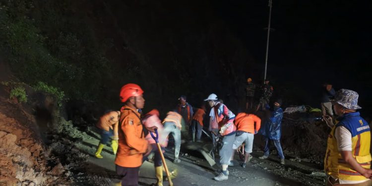 Gerak Cepat BJN, BPBD dan Damkar Bersama TNI–Polri Bersihkan Longsor Jalur Pusuk Sembalun